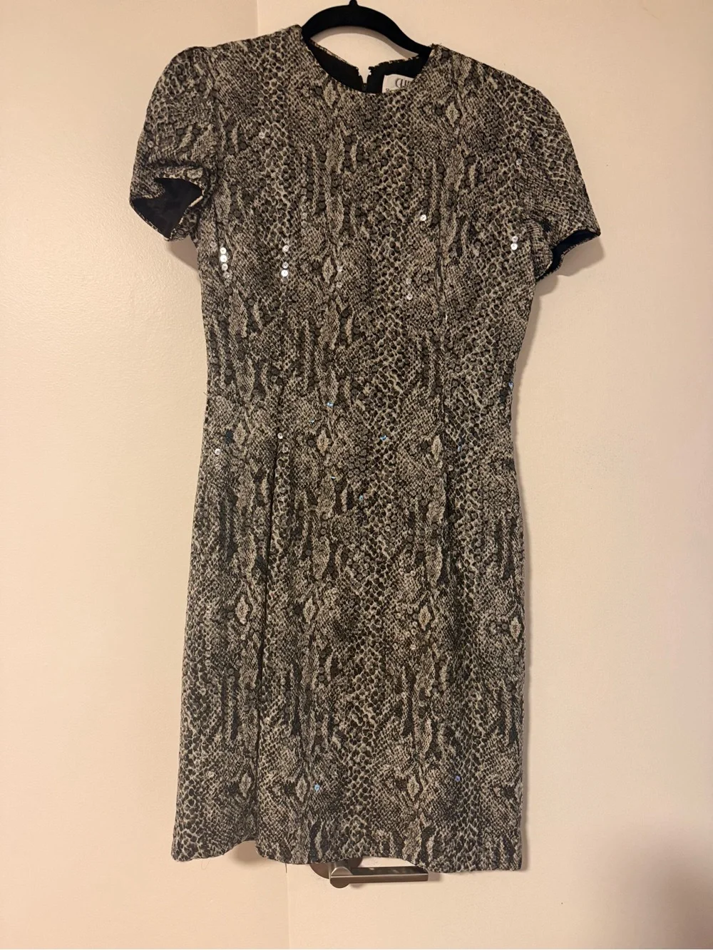 Chetta B Snake-Print Short Sleeve Mini Dress in Black and Cream